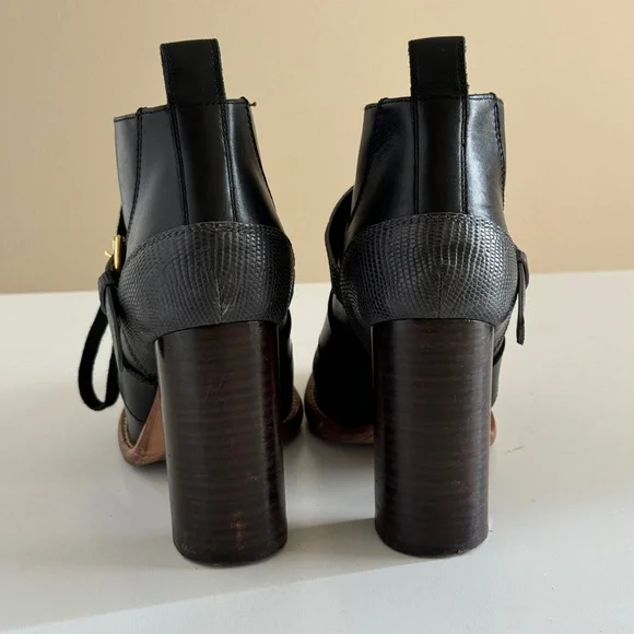 Chloe ankle boots black two tone lace up belted Bernie shoes Women's sz 5.5 us - Picture 5 of 10